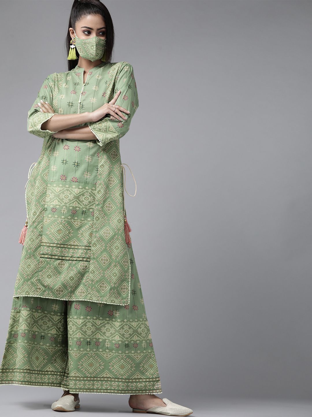 Women's Mexican Print Straight Kurta Palazzo Set