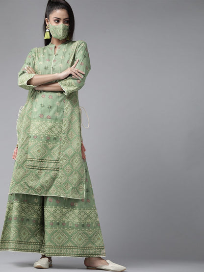 Women's Mexican Print Straight Kurta Palazzo Set