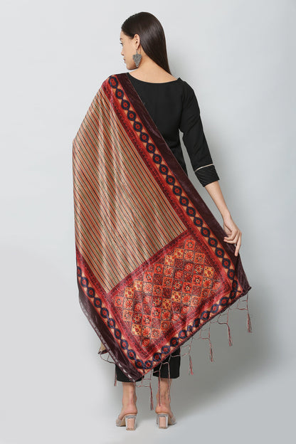 Women's Red Color Polyster Velvet  Digital Printed Dupatta