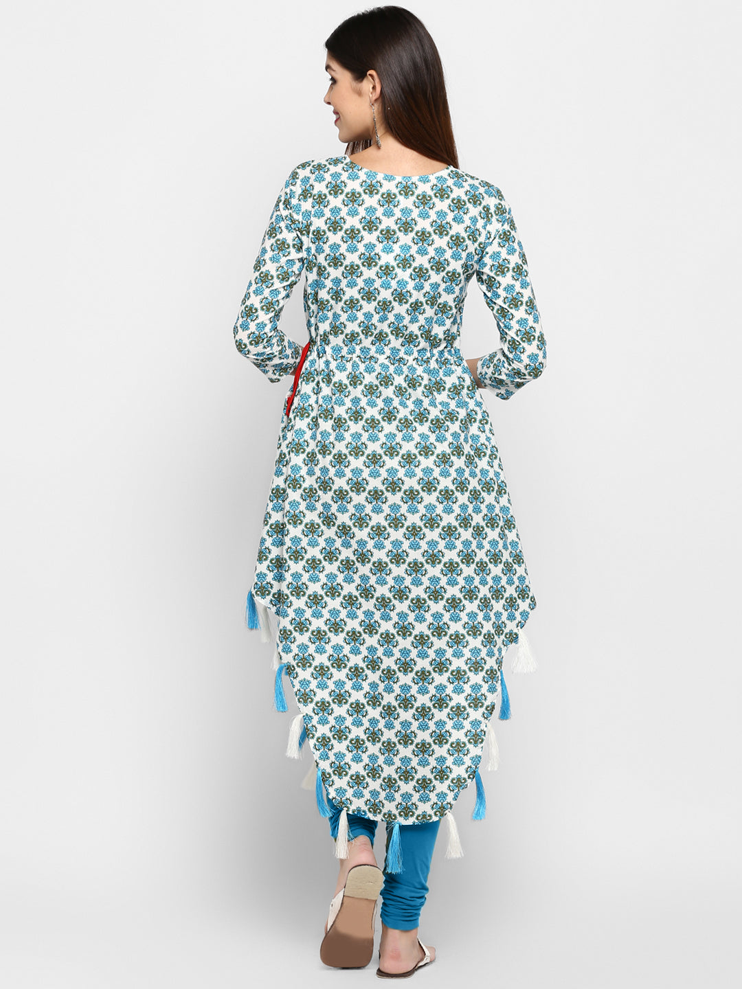 Women's Sky Blue & White Cotton Asymmetric Kurta By Vbuyz- (