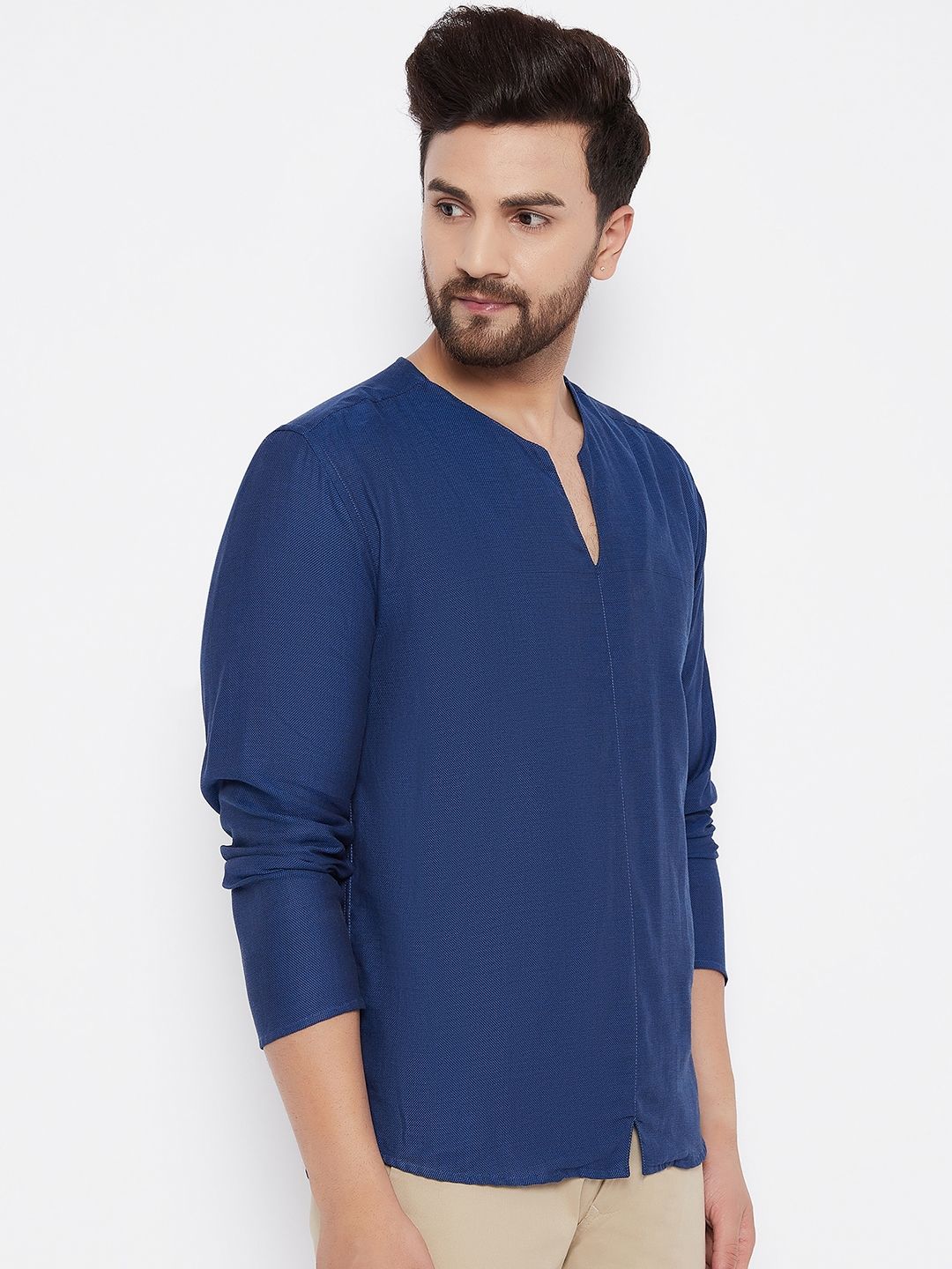 Men's Blue Solid Cotton Kurta1