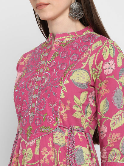 Women's Printed Anarkali Coral Kurta By Vbuyz- (