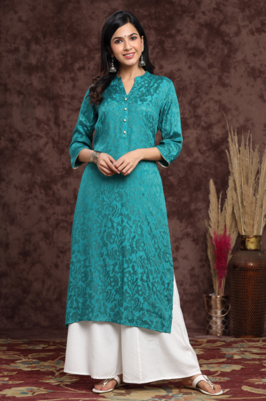 Women's Rayon Jacquard Straight Kurta