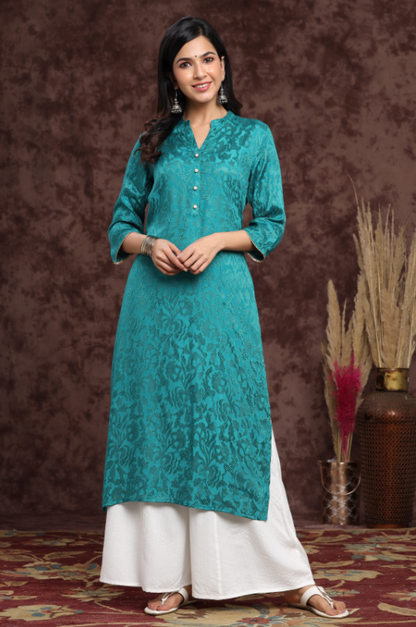 Women's Rayon Jacquard Straight Kurta