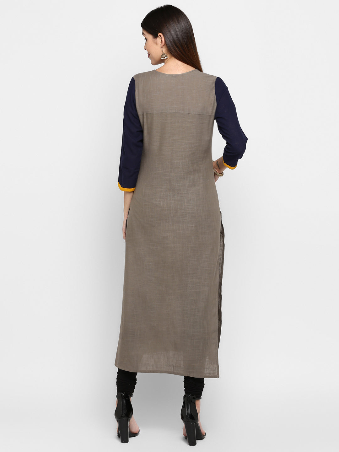 Women's Grey Cotton Straight Kurta By Vbu