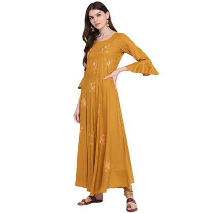 Women's Mustard Yellow Anarkali Rayon Kurta By Vbu