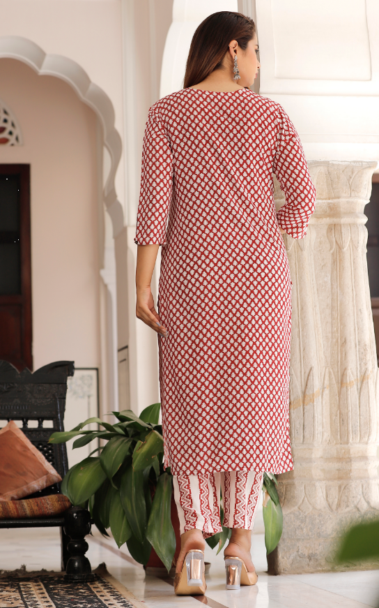 Women's Rayon Maroon Straight Kurta With Pant And Dupatta