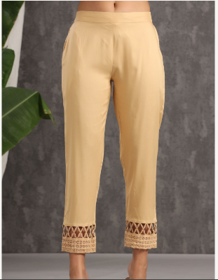 Women's Gold Rayon Solid Straight Pants
