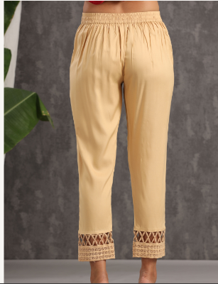 Women's Gold Rayon Solid Straight Pants