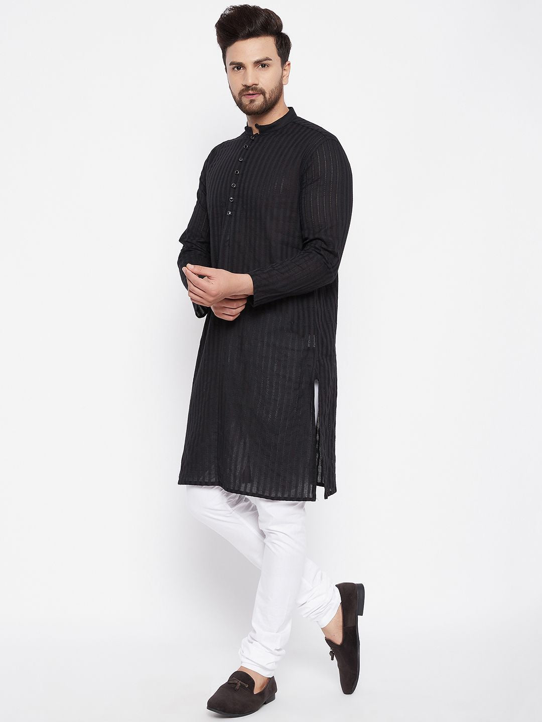 Men's Cotton Black Straight Kurta