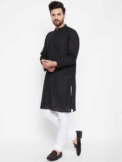 Men's Cotton Black Straight Kurta