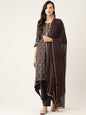 Women's Wine Color Rayon Blend Printed Kurta Dhoti Pant With Dupatta