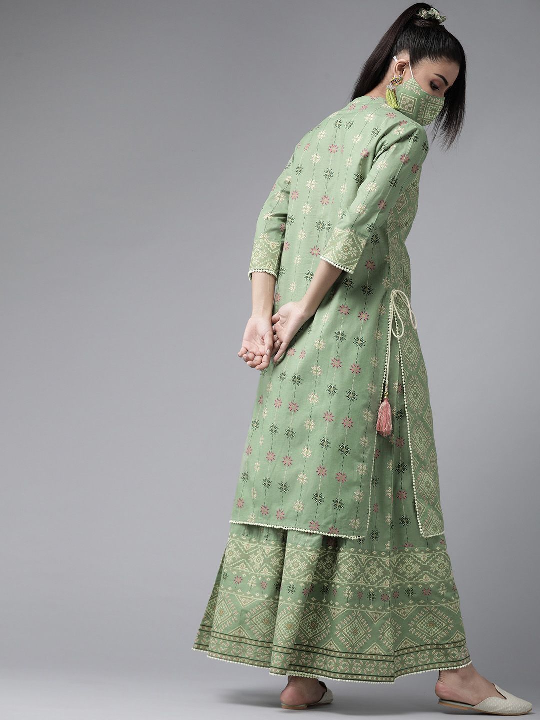 Women's Mexican Print Straight Kurta Palazzo Set