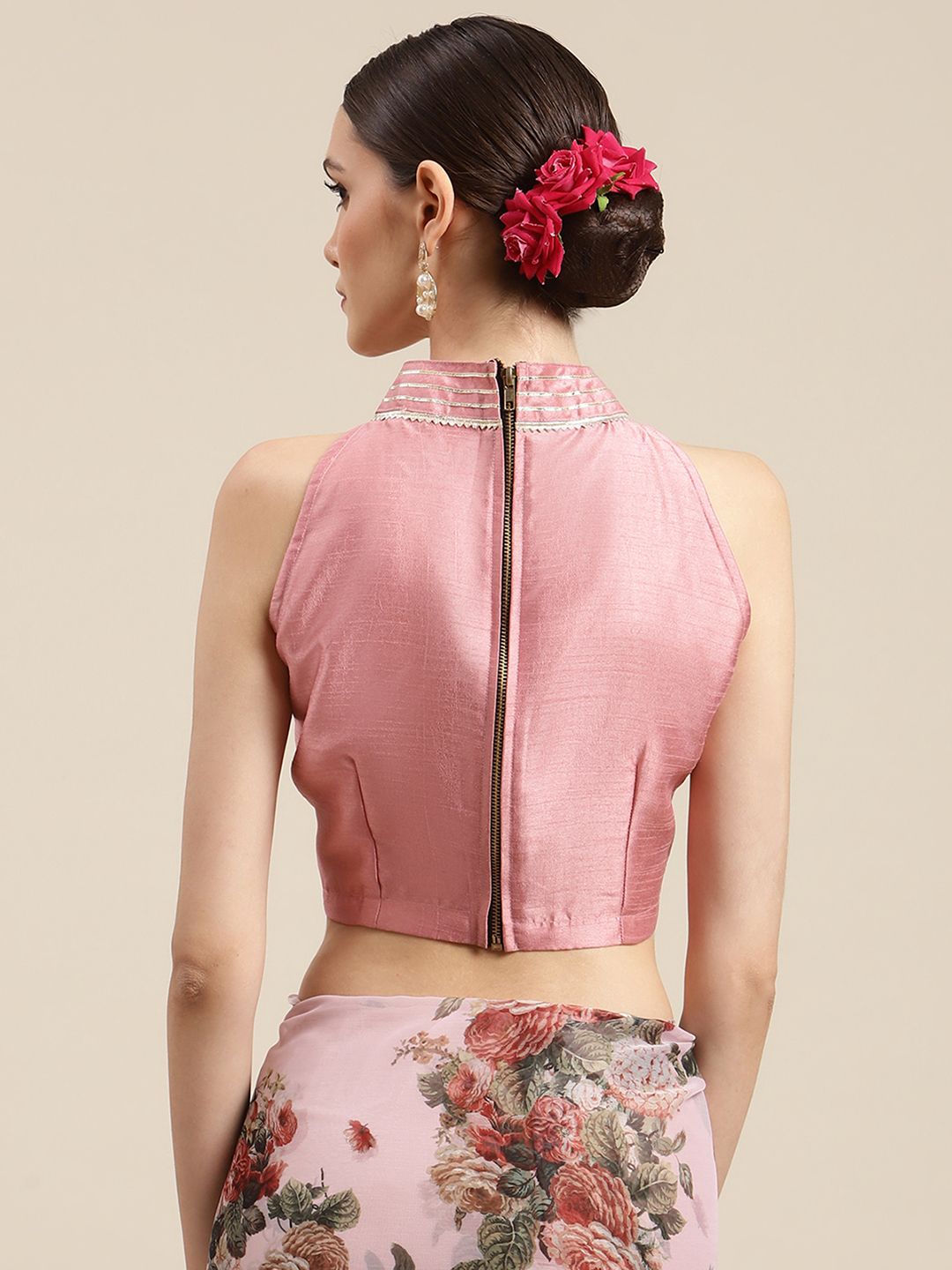 Women's Pink Chiffon Digital Print Floral Saree