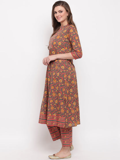 Women's Grey Cotton Kurta With Palazzo By Vbuyz (2