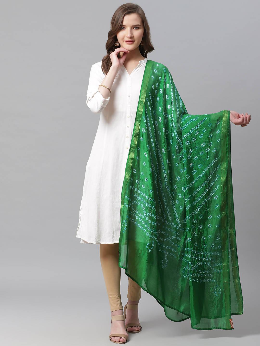 Buy_Women's_Green_Shantoon_Bandhani_Dupatta_Online_Trendia