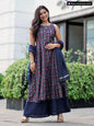 Women's Blue Poly Muslin Kurta With Palazzo And Dupat