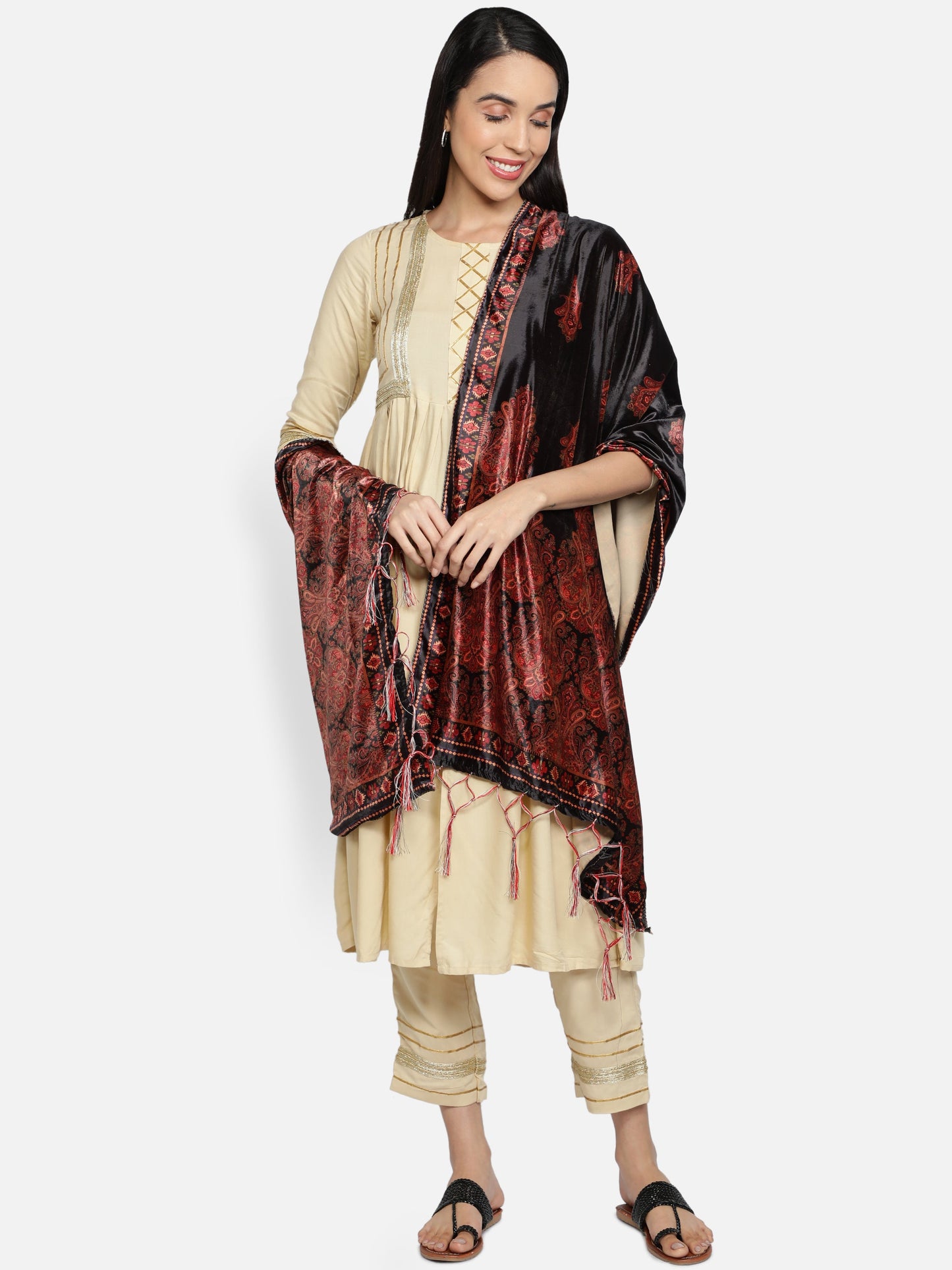 Women's Multicolored Polyster Velvet  Digital Printed Dupatta