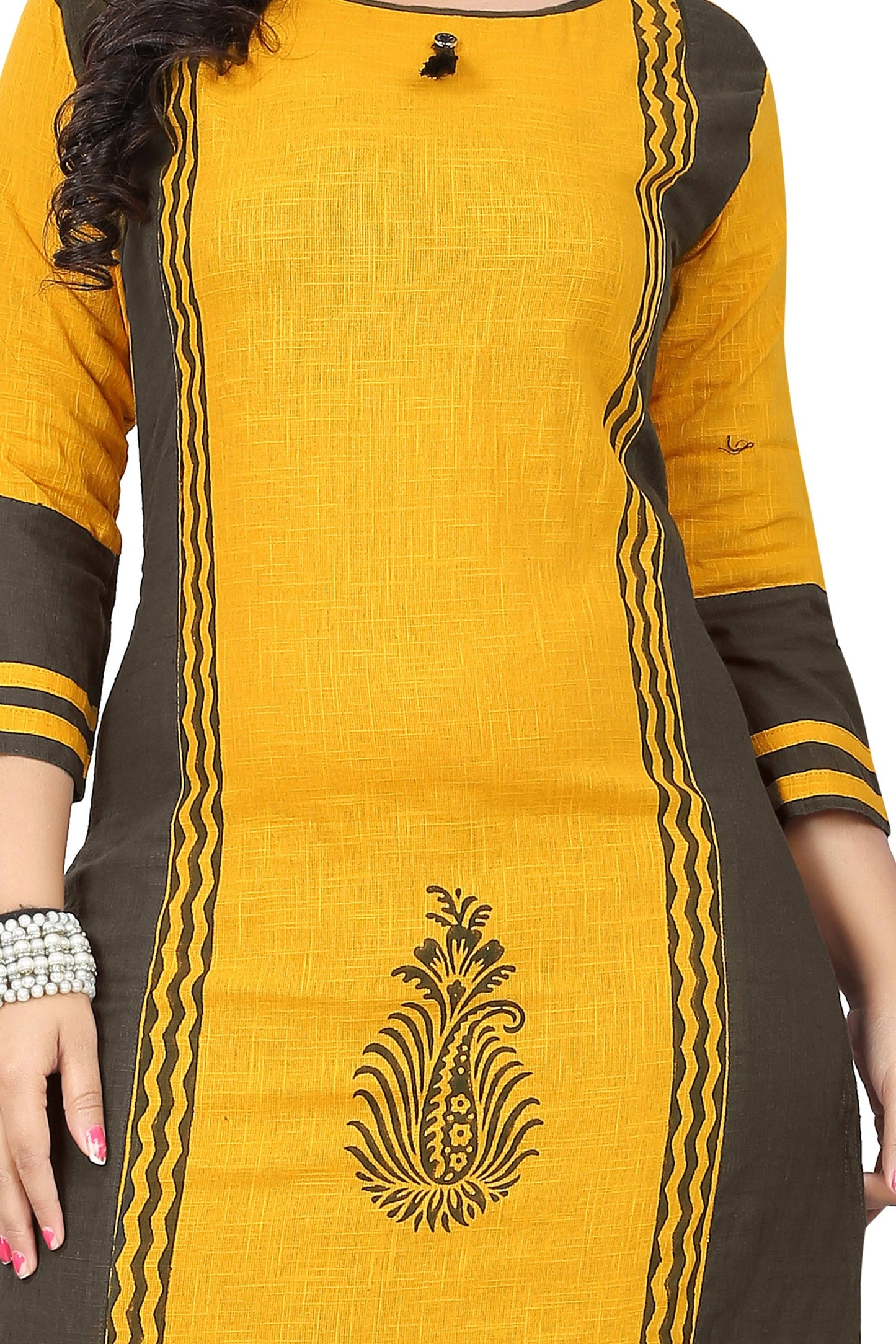 Women's Yellow Cotton Kurta By Vbuyz (1