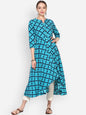 Women's White Cotton Printed Short Sleeve Round Neck Casual Kurta Only