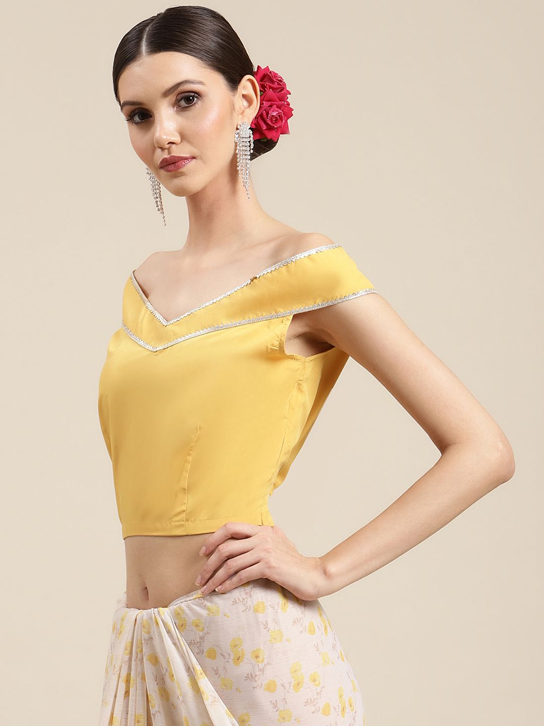 Women's Yellow Chiffon Digital Print Floral Saree