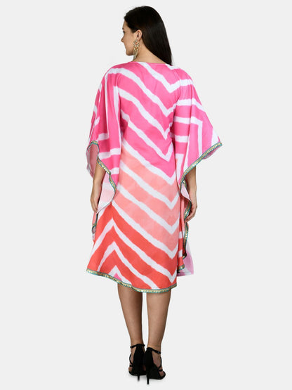 Women's Multi Polyester Printed Full Sleeve V Neck Casual kaftaan