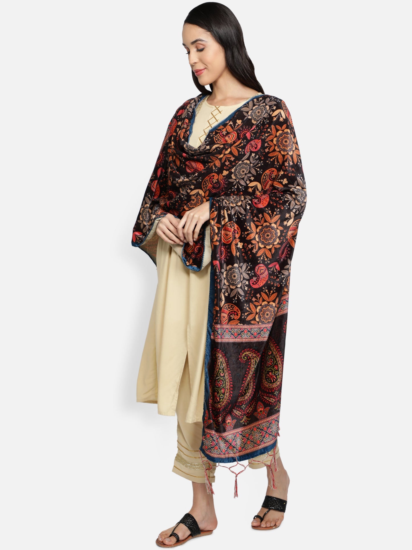 Women's Multicolored Polyster Velvet  Digital Printed Dupatta
