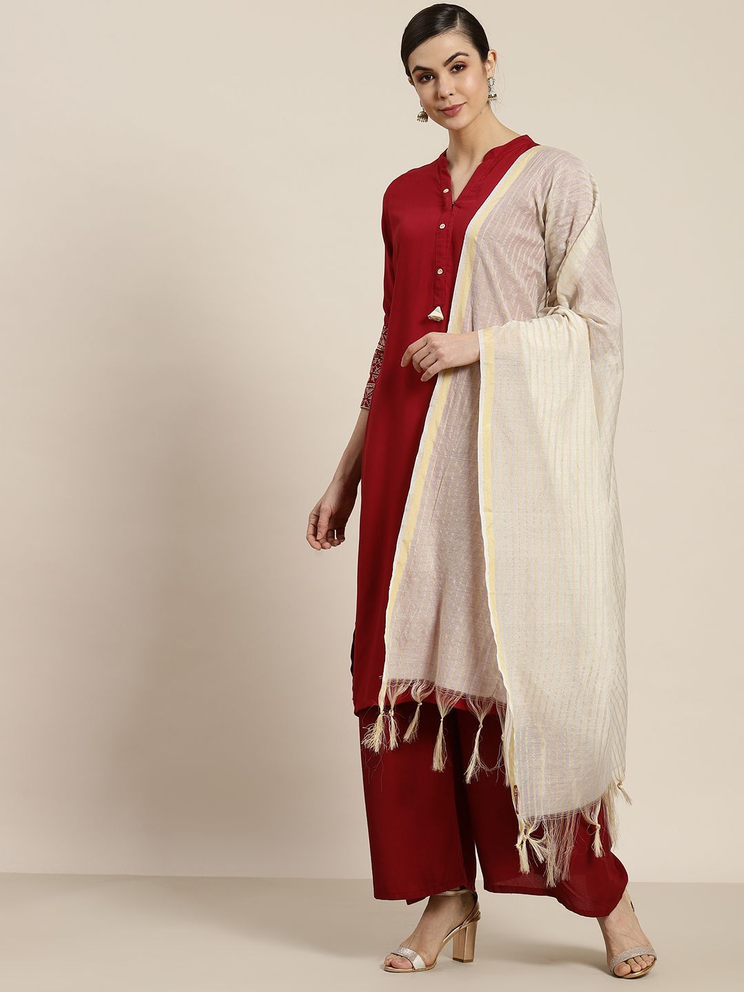 Women's Offwhite Chanderi Woven Dupatta