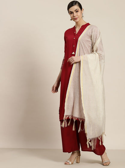 Women's Offwhite Chanderi Woven Dupatta