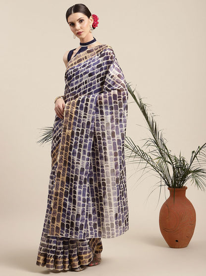 Women's Purple Chanderi Digital Print Saree