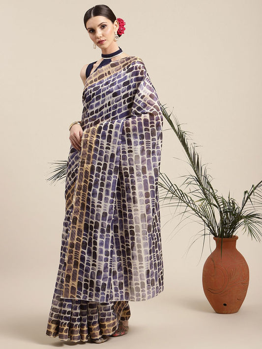 Women's Purple Chanderi Digital Print Saree