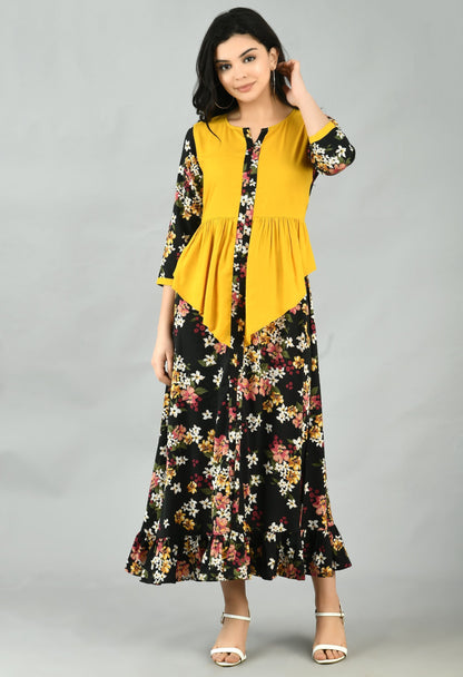 Women's Multi Polyester Printed 3/4 Sleeve Round Neck Casual Dress