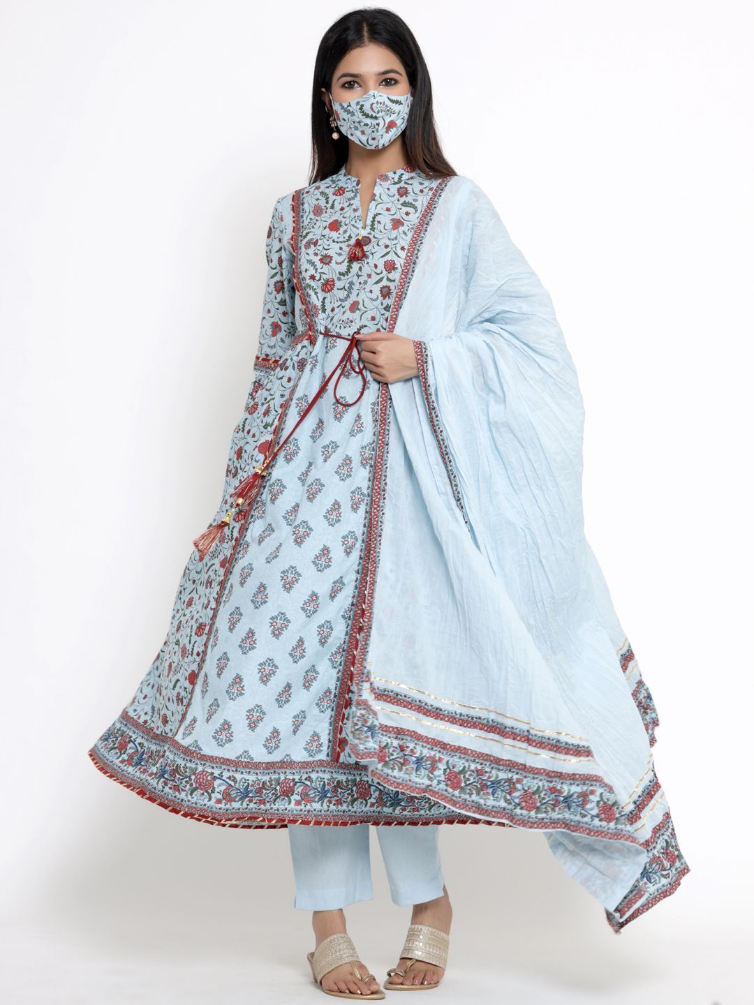 Women's Printed Flared Kurta Pant Dupatta Set