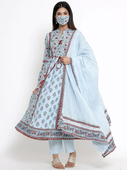 Women's Printed Flared Kurta Pant Dupatta Set
