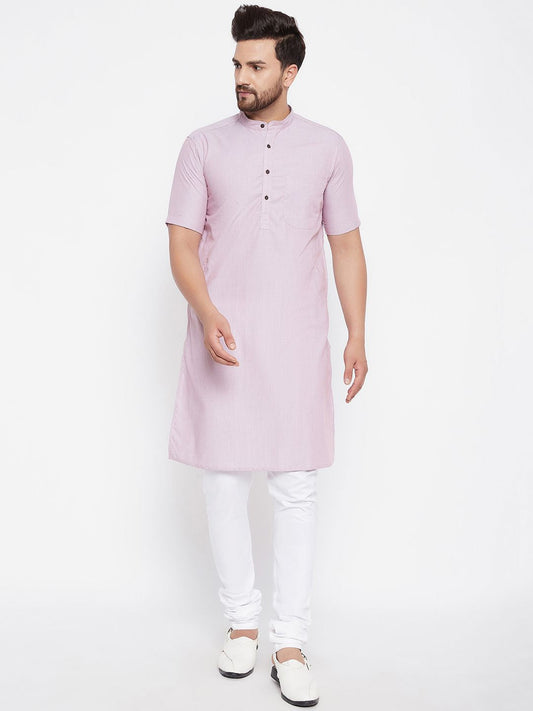 Men's Striped Pink Straight Kurta