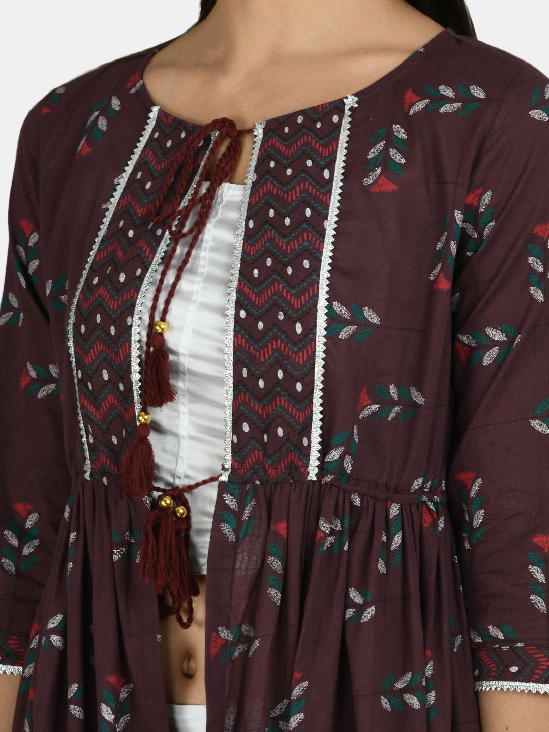 Women's Black Cotton Printed 3/4 Sleeve Round Neck Casual Shrug