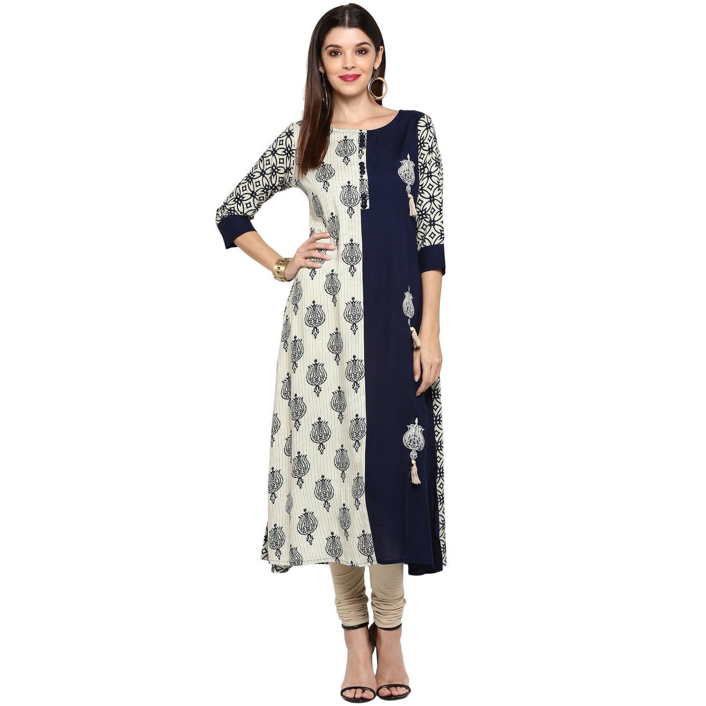 Women's Blue & White Rayon Straight Kurta By Vbuyz- (