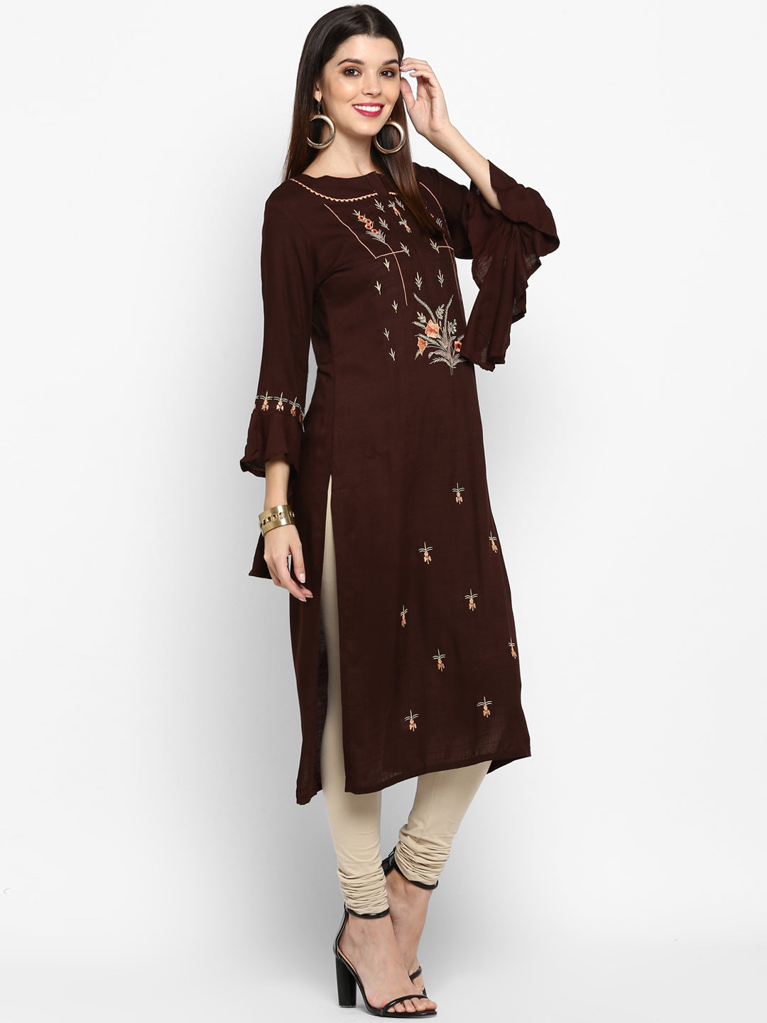 Women's Brown Rayon Kurta By Vbu