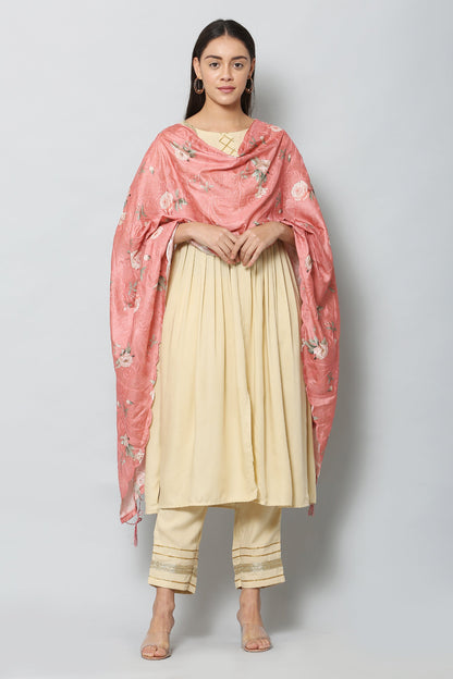 Women's Onion Color Art Silk Embroidery and Digital Printed Dupatta