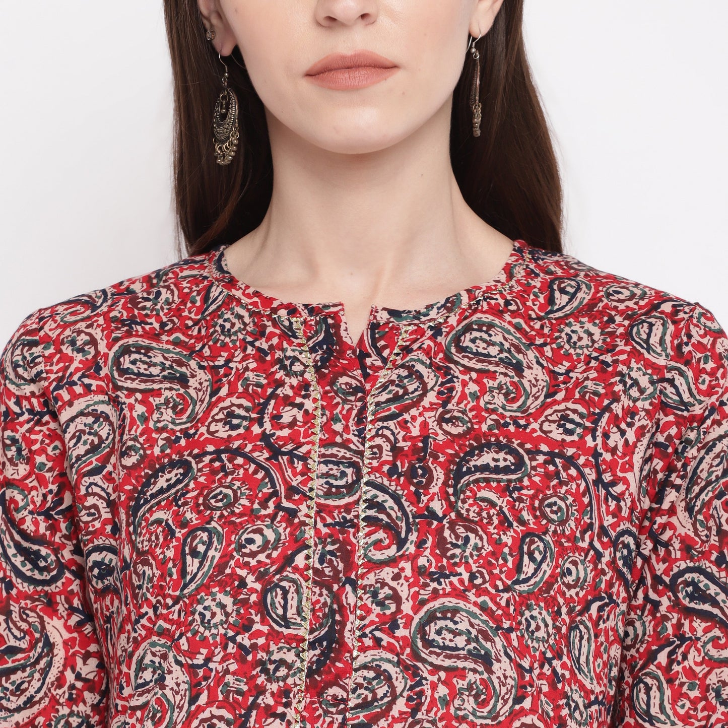 Women's Red Kalamkari Print Cotton Kurta By Vbuyz- (