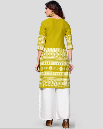 Women's Mehendi Green Color Cotton Straight Kurta  (1Pc)