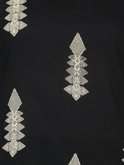 Women's Black Cotton Blend Printed 3/4 Sleeve Round Neck Casual Kurta Set