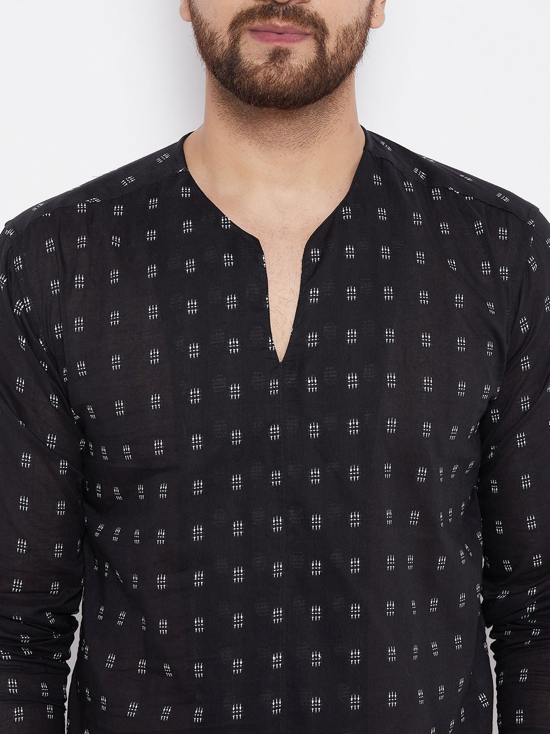 Men's Solid Cotton Black Kurta