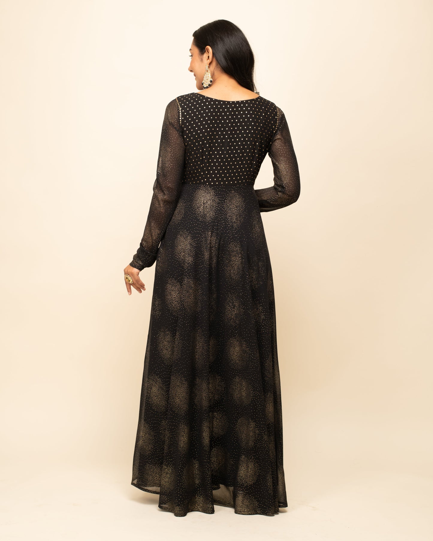 Women's Black Georgette Flared Kurta With dupatta