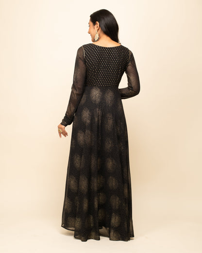 Women's Black Georgette Flared Kurta With dupatta