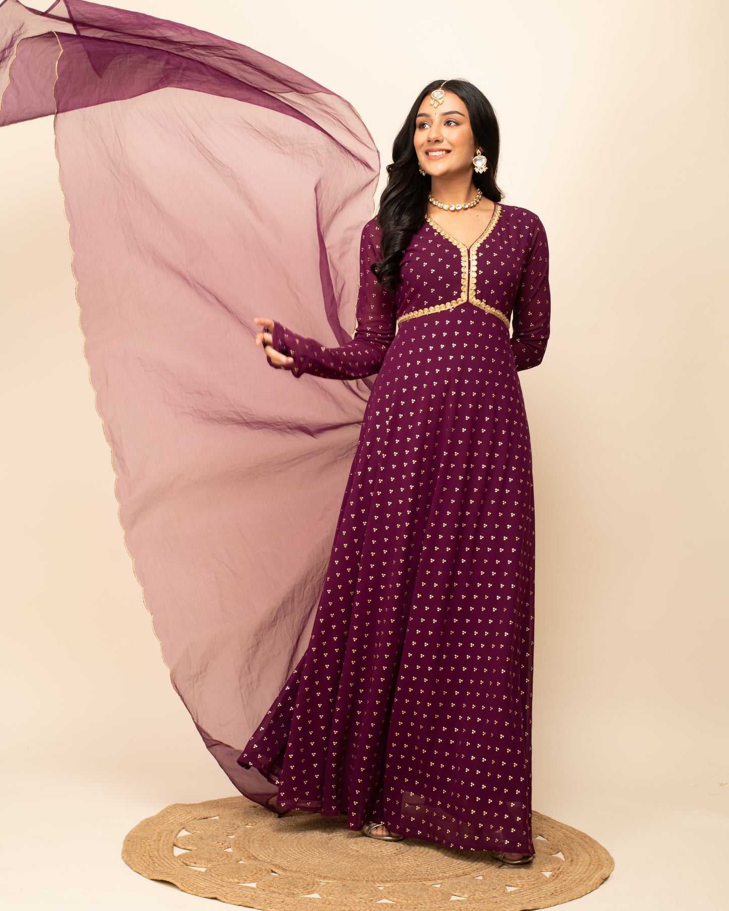 Women's Wine Georgette Anarkali Kurta With dupatta