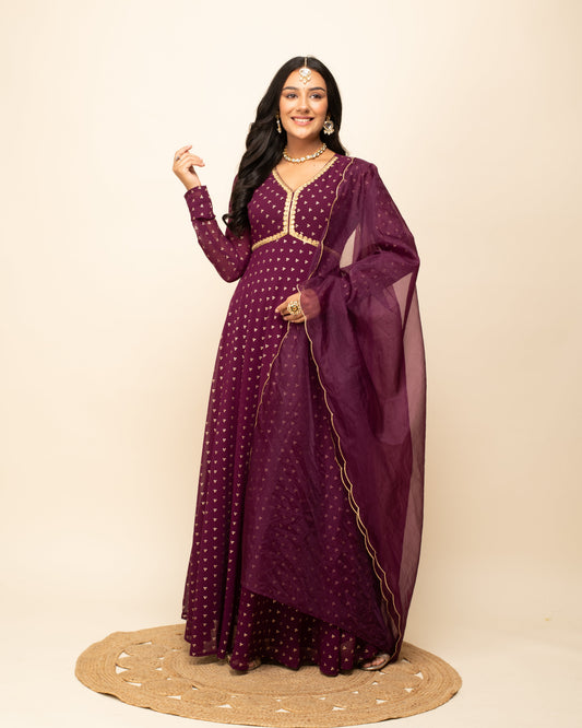 Women's Wine Georgette Anarkali Kurta With dupatta