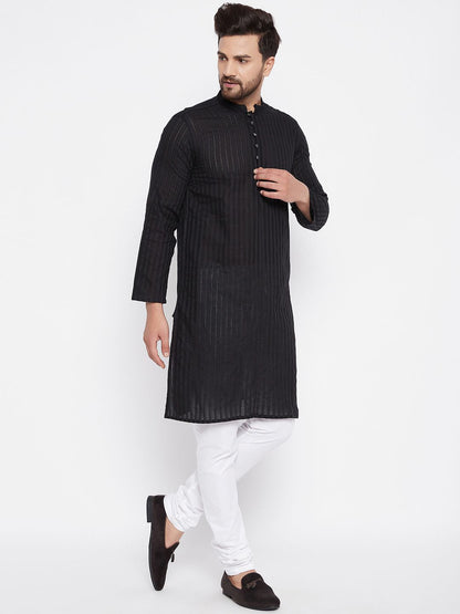 Men's Cotton Black Straight Kurta