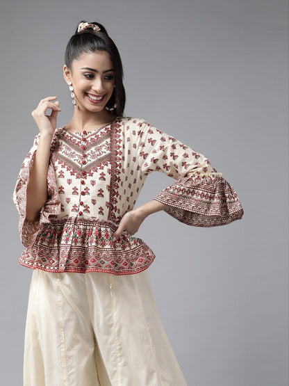 Women's Floral Printed Crop-Top Palazzo Set