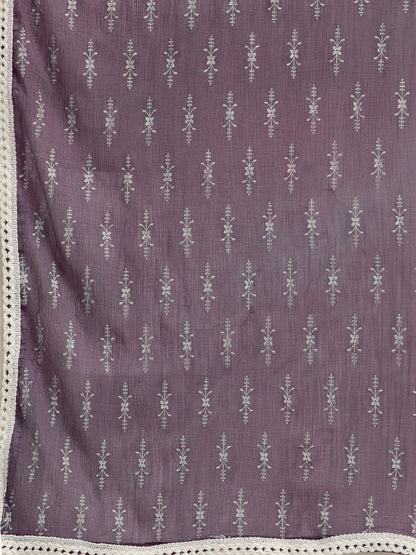 Women's Purpal Color Rayon Blend Printed Kurta Dhoti Pant With Dupatta
